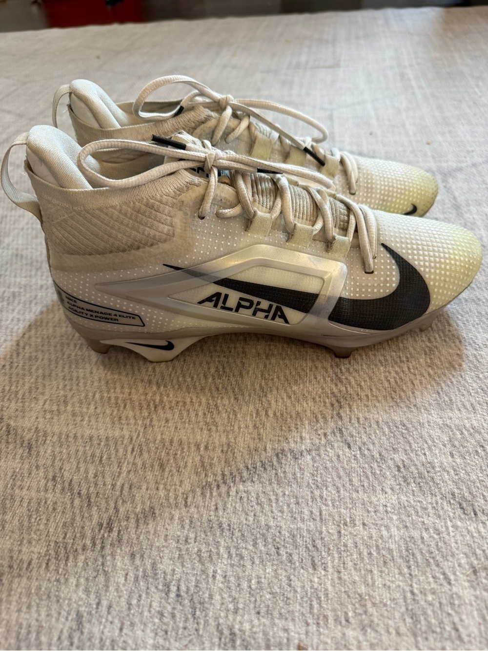 Nike Alpha Menace 4 Elite White and Black Football Cleats 9.5